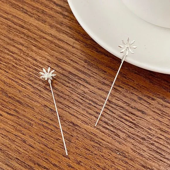 Silver Long Stem Flower Threader Earring NEW - Picture 2 of 6